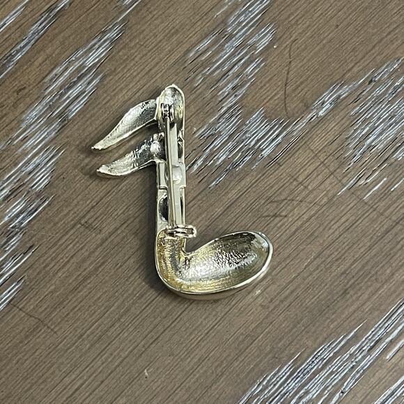 Vintage Gold Tone Musical Note Brooch Pin Treble Clef Music Lover Jewelry Gift - Picture 2 of 4